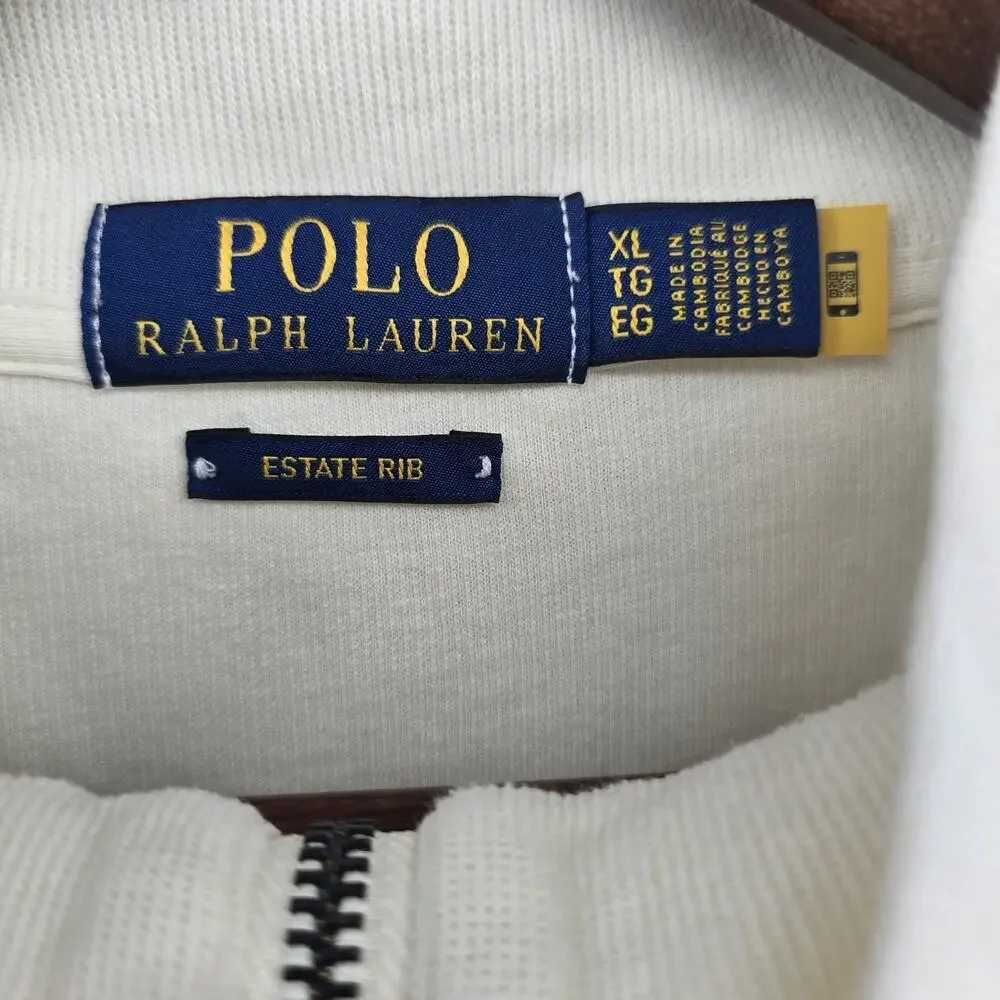 Polo Ralph Lauren Estate-Rib Quarter-Zip Pullover‎ Men's XL Cream Flesh Pony